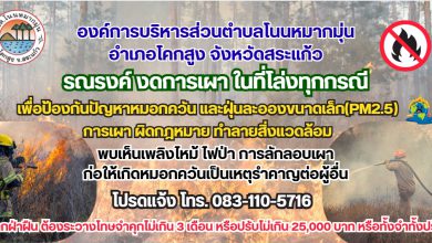Photo of 📢 ประชาสัมพันธ์จาก อบต.โนนหมากมุ่น 🤝 ขอความร่วมมือ “หยุดเผา หยุดสร้างความเดือดร้อน”  อบต.โนนหมากมุ่น ขอความร่วมมือจากพี่น้องประชาชนทุกท่าน • งดการเผาในที่โล่งทุกชนิด: ไม่ว่าจะเป็นการเผาป่า เผาไร่ หรือเผาขยะ เพราะนอกจากจะคุมไฟได้ยากแล้ว ยังสร้างมลพิษทางอากาศ (PM 2.5) ให้กับชุมชนของเรา • ช่วยกันเป็นหูเป็นตา: หากพบเห็นบุคคลที่มีพฤติกรรมจุดไฟเผาป่า หรือพบเหตุเพลิงไหม้เพียงเล็กน้อย โปรดรีบแจ้งเจ้าหน้าที่ทันทีเพื่อยับยั้งได้ทันท่วงที • ตระหนักถึงส่วนรวม: การฉีดน้ำดับเพลิงแต่ละครั้ง ใช้ทั้งกำลังเจ้าหน้าที่ งบประมาณ และทรัพยากรน้ำ หากเราช่วยกันลดต้นเหตุ จะช่วยให้ชุมชนน่าอยู่และปลอดภัยขึ้น ☎️ ช่องทางการแจ้งเหตุฉุกเฉิน หากพบเหตุไฟไหม้ในพื้นที่ตำบลโนนหมากมุ่น ติดต่อได้ที่: 🆘 สายด่วน 063-1105716 พ.จ.ต.บรรดิษฐ เพ็ชรรัตน์  • งานป้องกันและบรรเทาสาธารณภัย อบต.โนนหมากมุ่น • เบอร์โทรศัพท์: 037247865  หรือแจ้งผ่านกำนัน/ผู้ใหญ่บ้านในพื้นที่ทันที